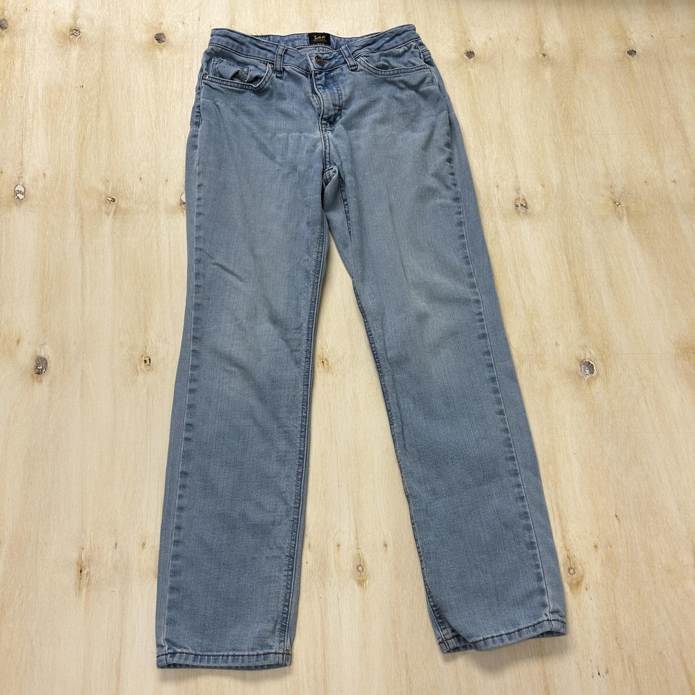 Lee Jeans Womens 28x28 Light Wash Blue Mid Rise Straight Regular Denim Pants